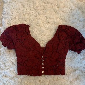 Dark red cropped lace top